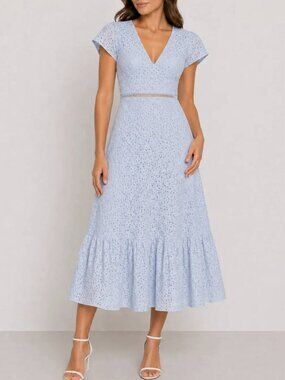 Michael Kors light blue eyelet embroidered ruffle dress